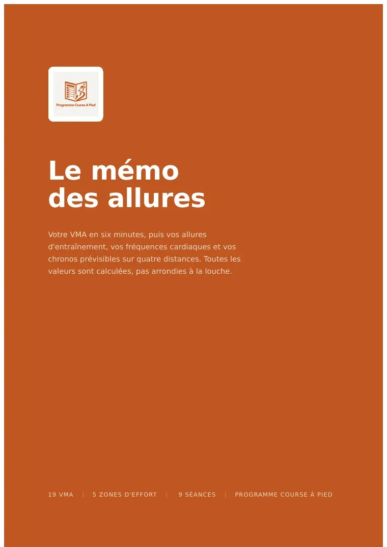 La première page du mémo des allures, document PDF gratuit de six pages